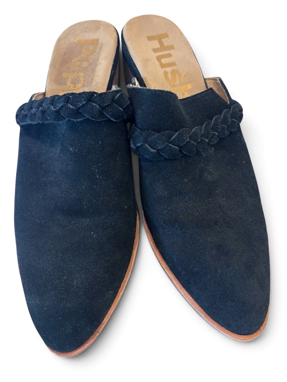 Hush Puppies Black Suede Braided Backless Loafers Size 7